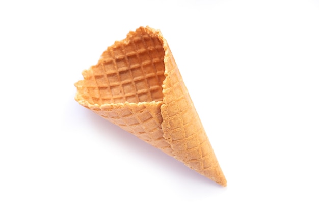 Empty wafer ice cream cone isolated on white background