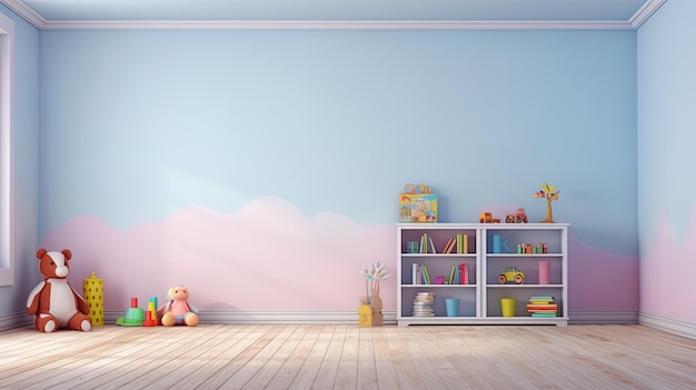 아이들의 방에 있는 빈 벽은 초고해상도, 초실사, 초현실적이다.