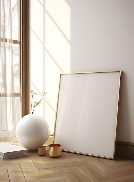 empty wall Frame canvas mockup close up in empty interior background 3d render