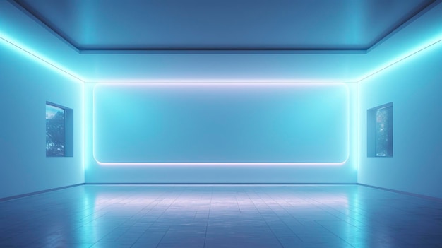 Empty Wall in a Futuristic Sci Fi Living Room with Light Yellow Light Cyan and Light Blue Neon AI Generative