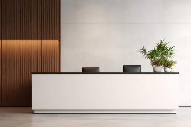 Photo empty wall mockup of reception electronics furniture hardware