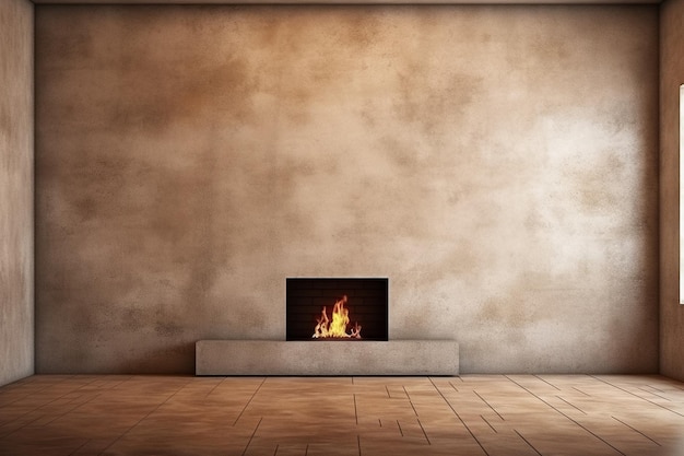 Empty Wall Room with Modern Fireplace