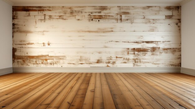 Photo empty wall with wooden floor wooden interior with white wall and brown floor