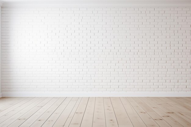 empty wall and wooden floor with glare from the window Interior background for mockup or presentation