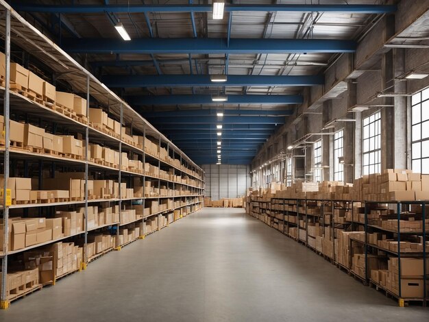 Empty warehouse in logistic centerwarehouse for storage and distribution centers3d rendering