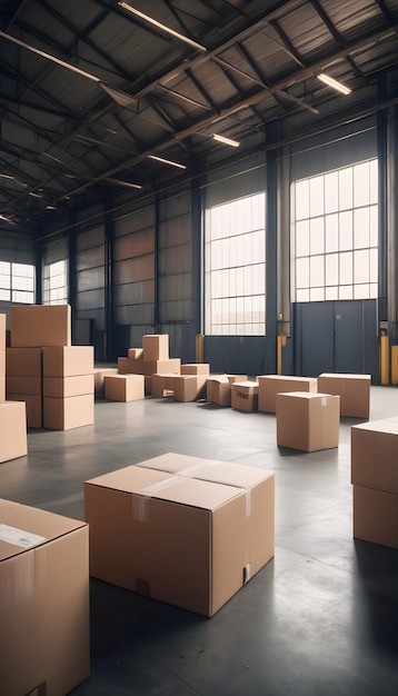 Empty warehouse and packing box in industrial plant