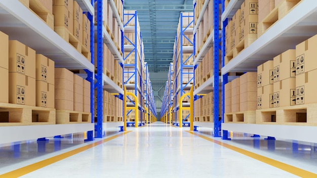 Empty warehouse or storage and shelvesdistribution centers3d rendering