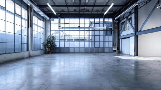 Empty Warehouse With Potted Plant