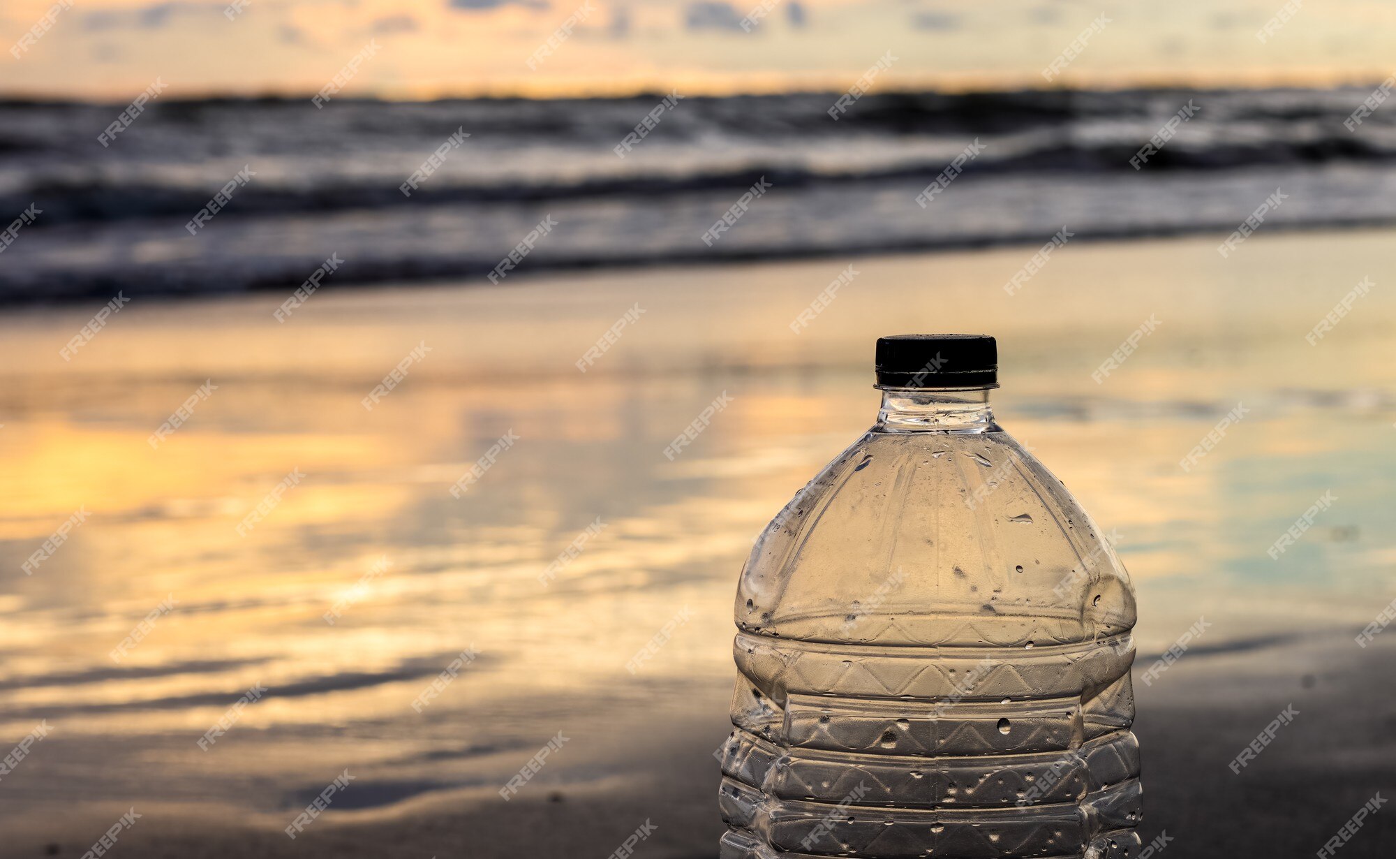 Empty water bottle, highly detailed, photo, golden hour