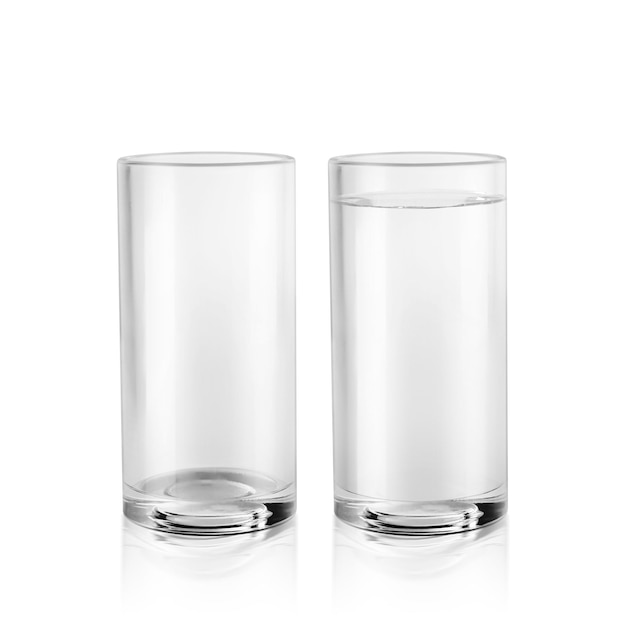 Empty water glass and glass of still water isolated on white background 3d render