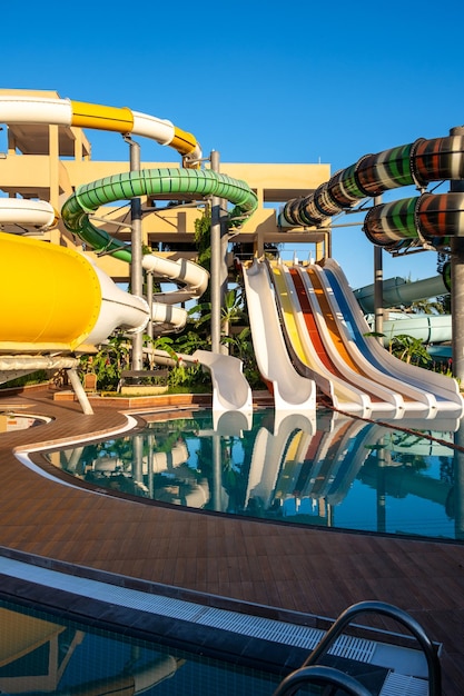 Empty water park for kids in a luxury hotel near the sea