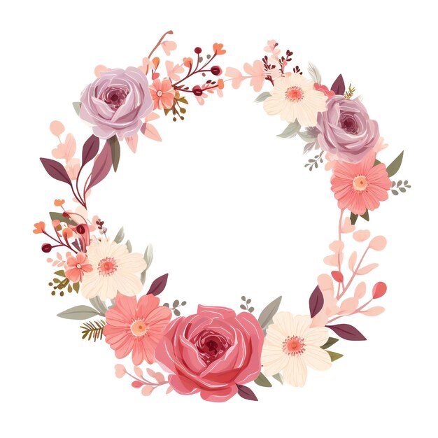 Empty wedding floral circle design element flat style on white background