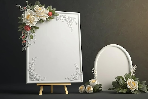 Empty Wedding white Board Mockup flipchart wedding decoration wedding theme Generative AI