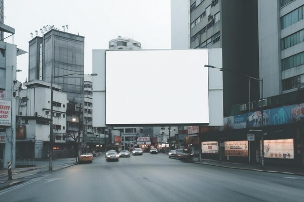 Пустая белая рекламная доска в футуристическом городе