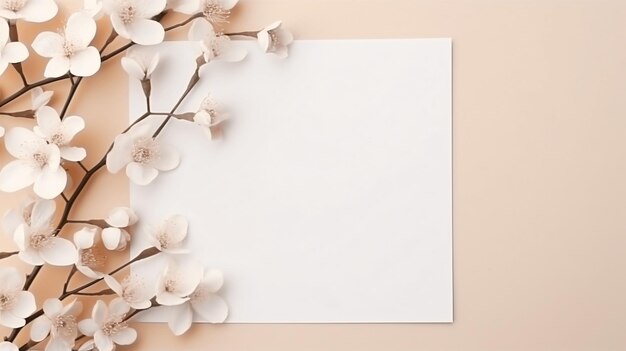 Empty white background with beige dried flowers
