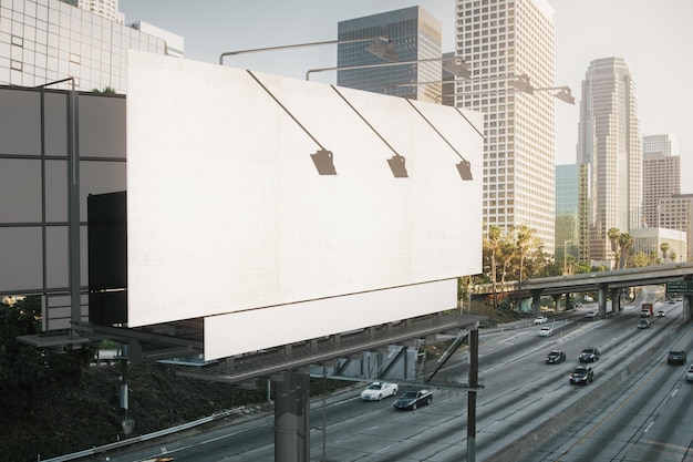 empty white billboard on modern city background retail advertisement concept side view mock up 3d rendering