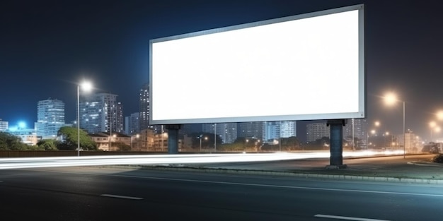 고속도로 옆에 빈 흰색 광고판 간판 광고 표지판 Mockup 광고 개념 Generative ai