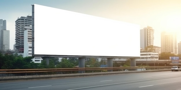 Empty white billboard signage advertising signs on the side of highway Mockup advertisement concept Generative ai