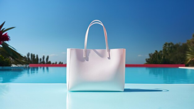 Empty white blank hand bag on colorful background