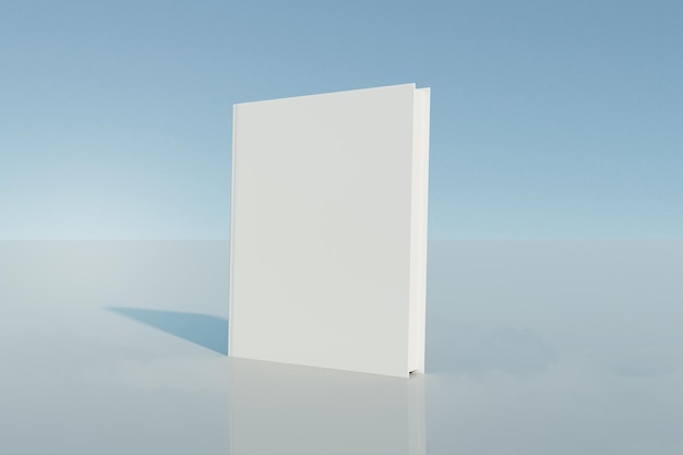 파란색 배경에 비어 있는  ⁇ 색 책 광고 개념 3D 렌더링 모 ⁇ 