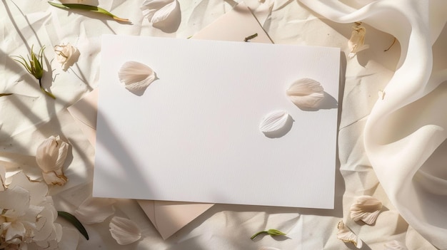 Foto carta bianca vuota con fiori di loto