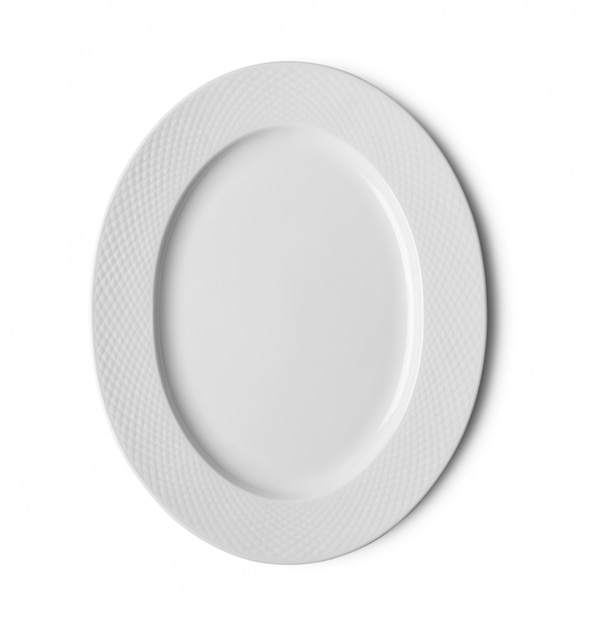 Empty white ceramic plate on white surface