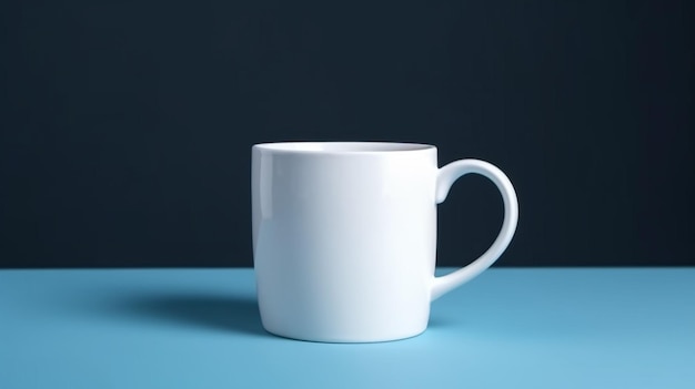 Empty White coffee cup isolated on blue background Generative AI