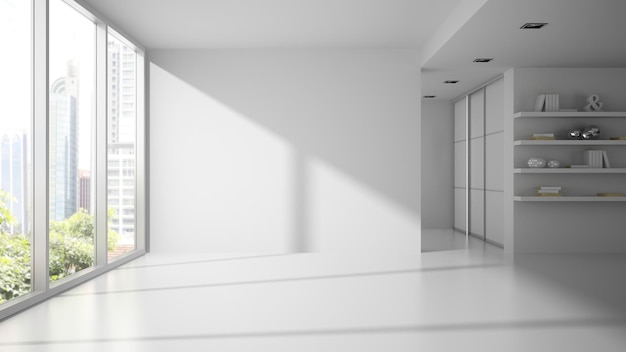 Photo empty white color room 3d rendering
