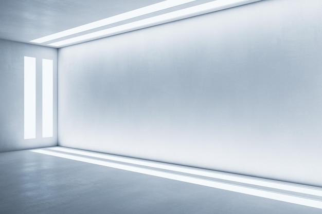 Empty white concrete artificially lit room urban concept mockup