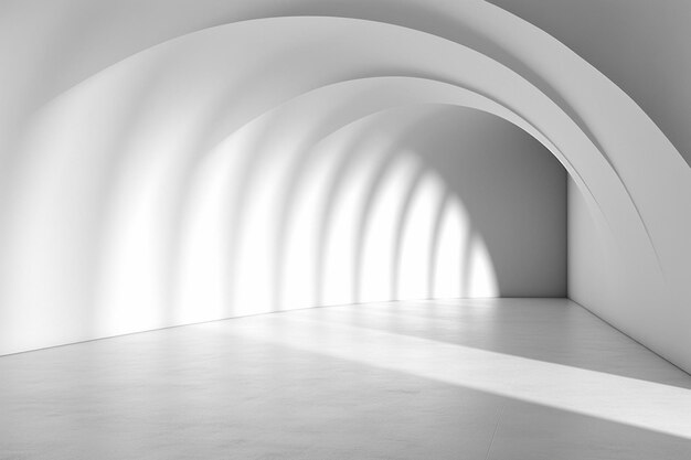 Empty white corridor with arches and shadows