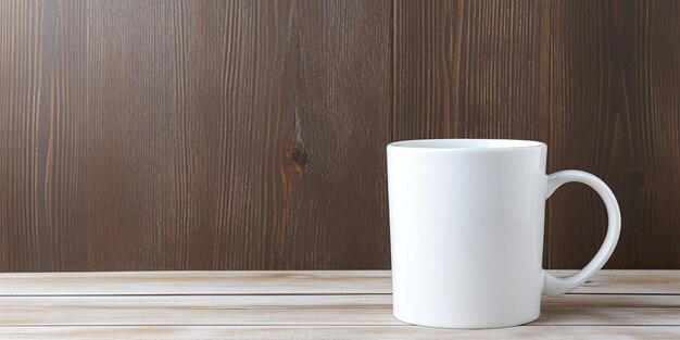 Пустая белая чашка на деревянном фоне стола с пространством для текста