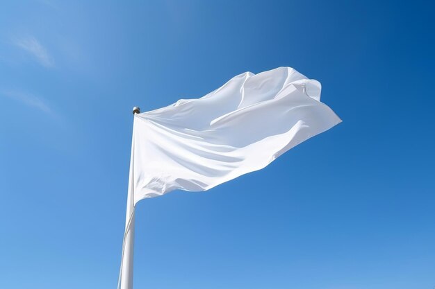 Empty white flag on blue sky Promotion blank flag marketing wave Generate Ai