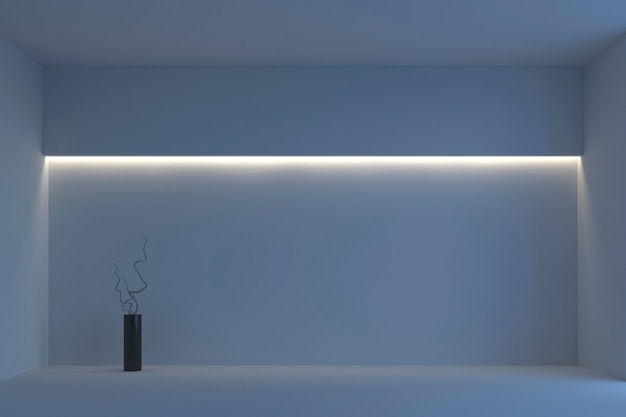 白いバックライト付きの空の白いシンプルな部屋。 3Dレンダリング