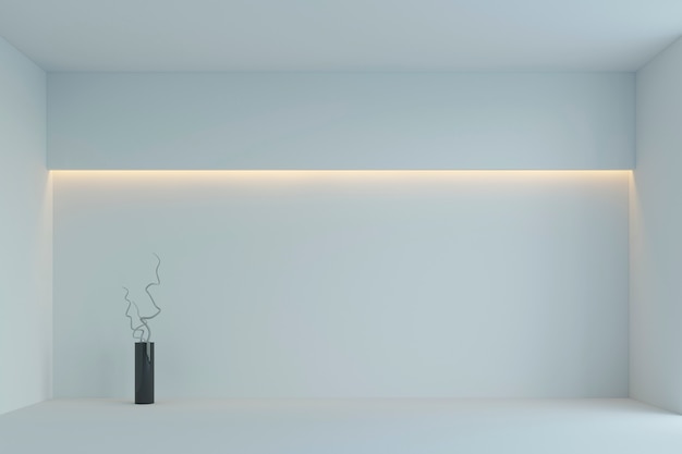 Empty white minimalist room with yellow backlight. 3d rendering