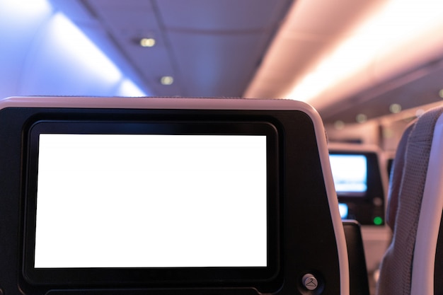 Empty white mock-up of aircraft multimedia screen. 