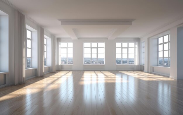 Photo empty white modern light apartment with big windows