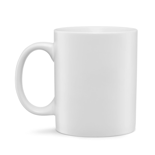 Empty white mug on white background