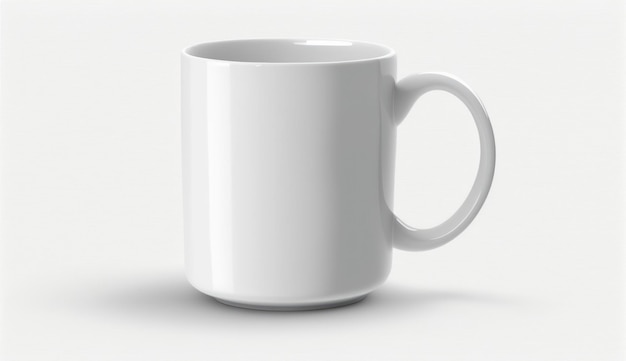 Photo empty white mug on white blank background mockup