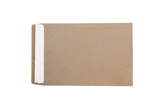 empty white paper in brown envelope mockup isolated on white background object with clipping path