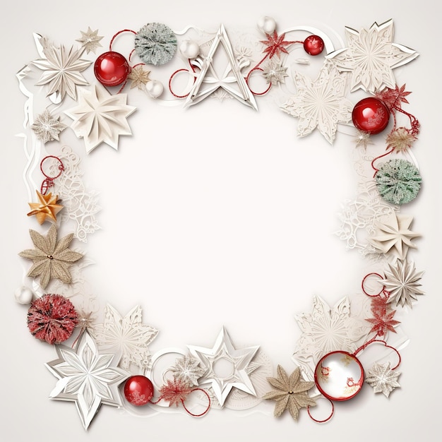 empty white paper with christmas decorations frame border