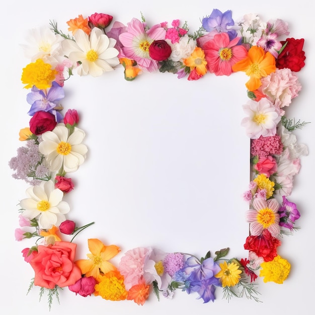 empty white paper with colorful flowers frame border