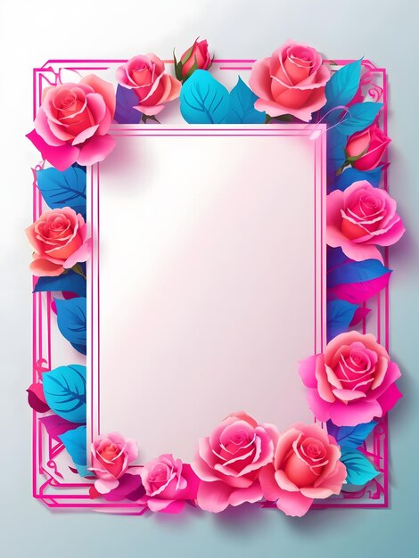 Empty white paper with flowers frame border