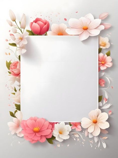 Empty white paper with flowers frame border