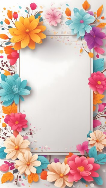 Empty white paper with flowers frame border