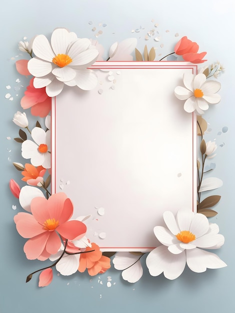 Empty white paper with flowers frame border