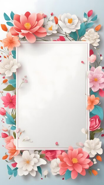 Empty white paper with flowers frame border