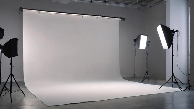 Empty white photo studio with spotlight background