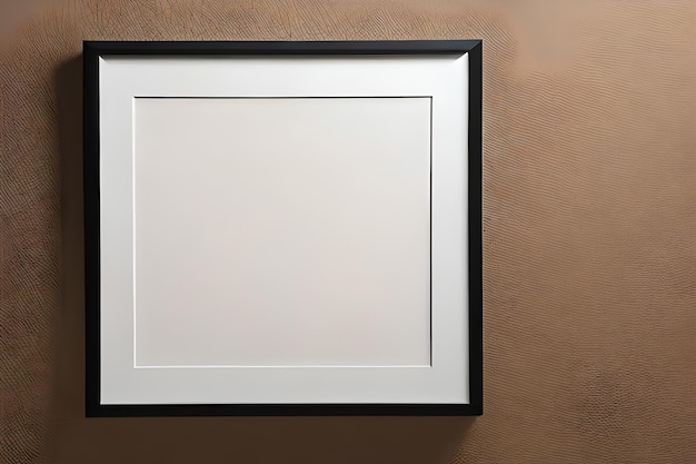 Empty white picture frame mockup hanging on beige wall background