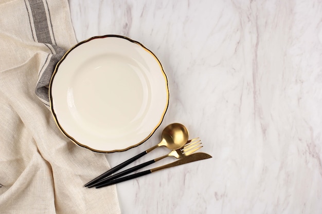 Empty White Plate on Marble Background