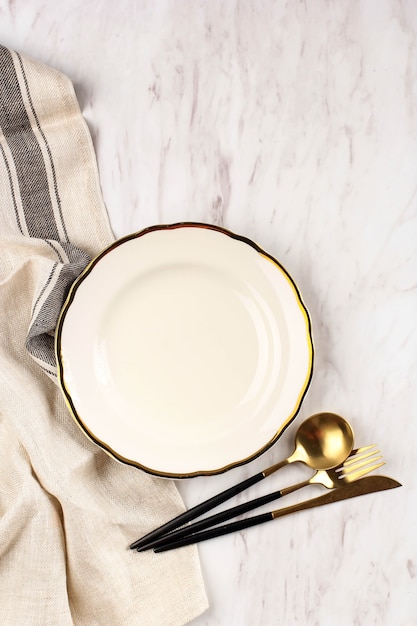 Empty White Plate on Marble Background